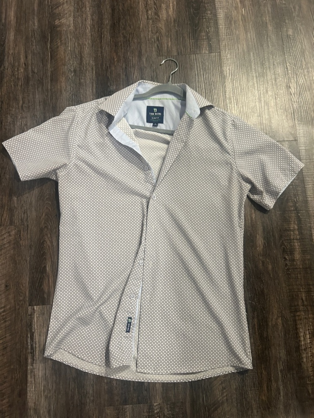Short Sleeve Geo Print Button-Down Shirt - Light Gray